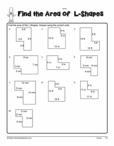 Area of L Shapes Worksheets