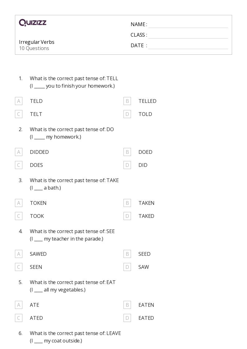 irregular verb worksheet 2nd grade