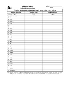 Irregular Verbs Worksheet for 4th - 5th Grade | Lesson Planet