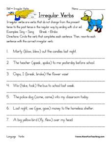 Irregular Verbs Worksheet for 3rd - 4th Grade | Lesson Planet