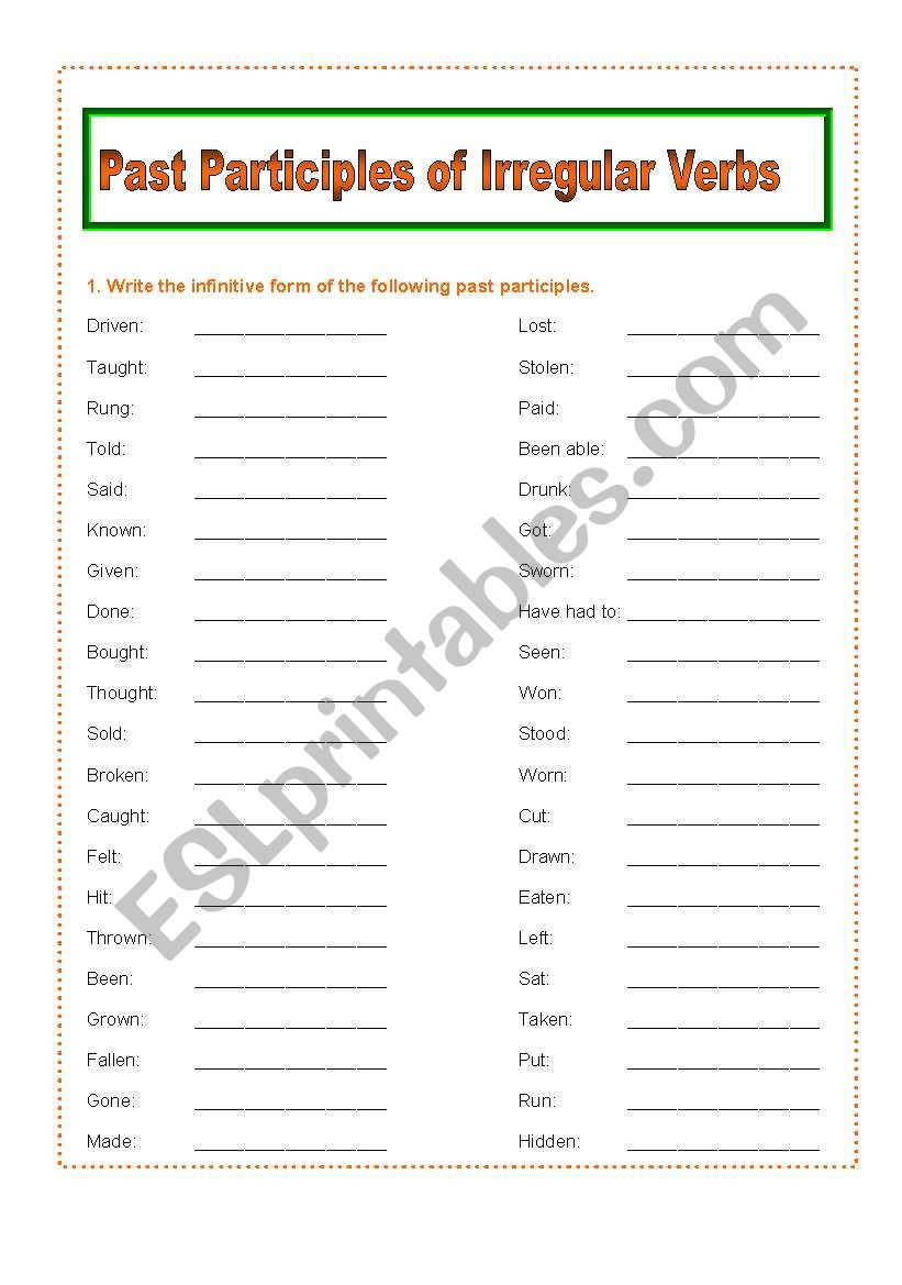 irregular verbs past tense worksheet