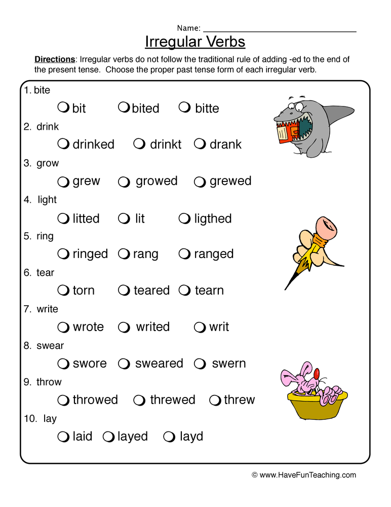Finding Irregular Verbs Worksheet  