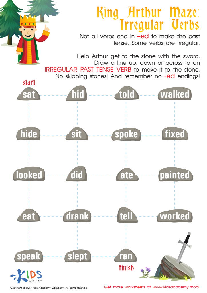 Irregular Verbs: Stones Worksheet, Printable PDF for Kids