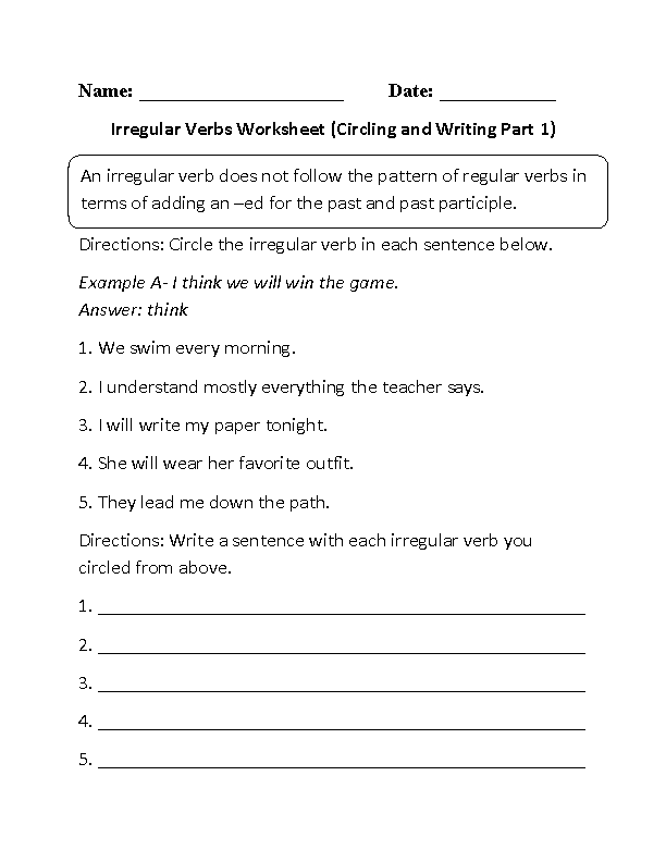 Verbs Worksheets | Irregular Verbs Worksheets