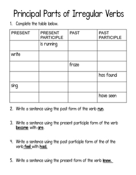 irregular verbs worksheet middle school