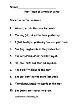 irregular verbs worksheet middle school