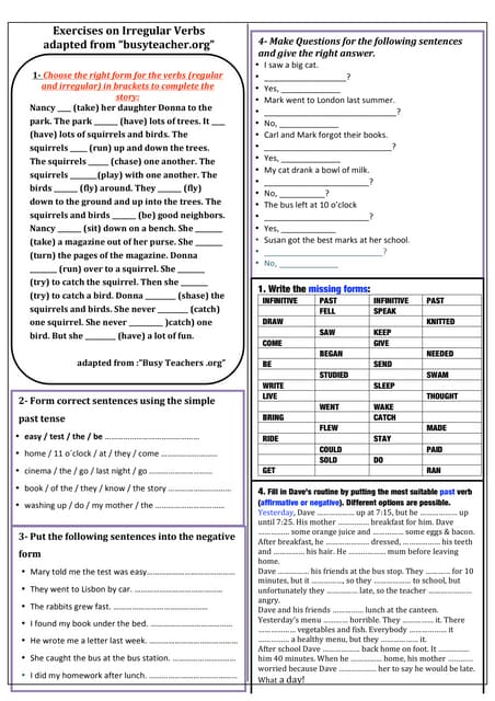 Exercises on irregular verbs for ms4 level | PDF