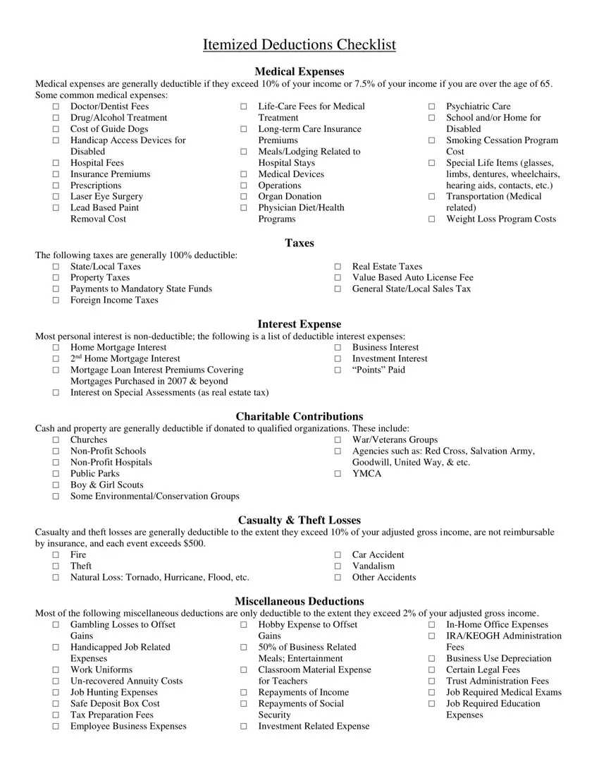 Itemized Deductions Checklist ≡ Fill Out Printable PDF Forms Online