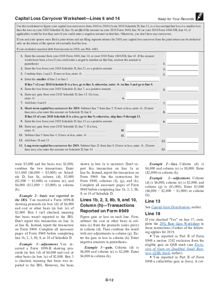 irs schedule d worksheet
