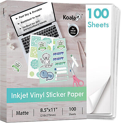 100 PK Koala Printable Vinyl Sticker Paper Waterproof Matte White ...