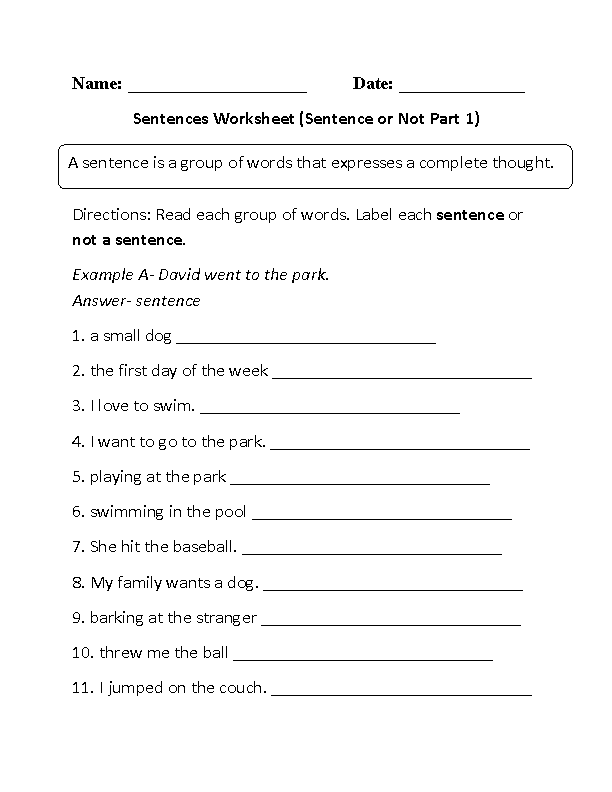 Sentences Worksheets | Simple Sentences Worksheets