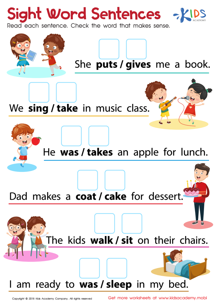 Sight Words Sentences Worksheet for kids Worksheets Library