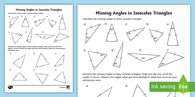 Find Missing Angles in Isosceles Triangles Activity - Twinkl