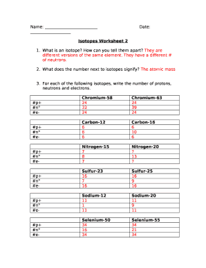 isotope worksheet pdf Doc Template | pdfFiller