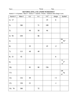 Isotopes Ions Atoms WorkSheet - Fill and Sign Printable Template ...