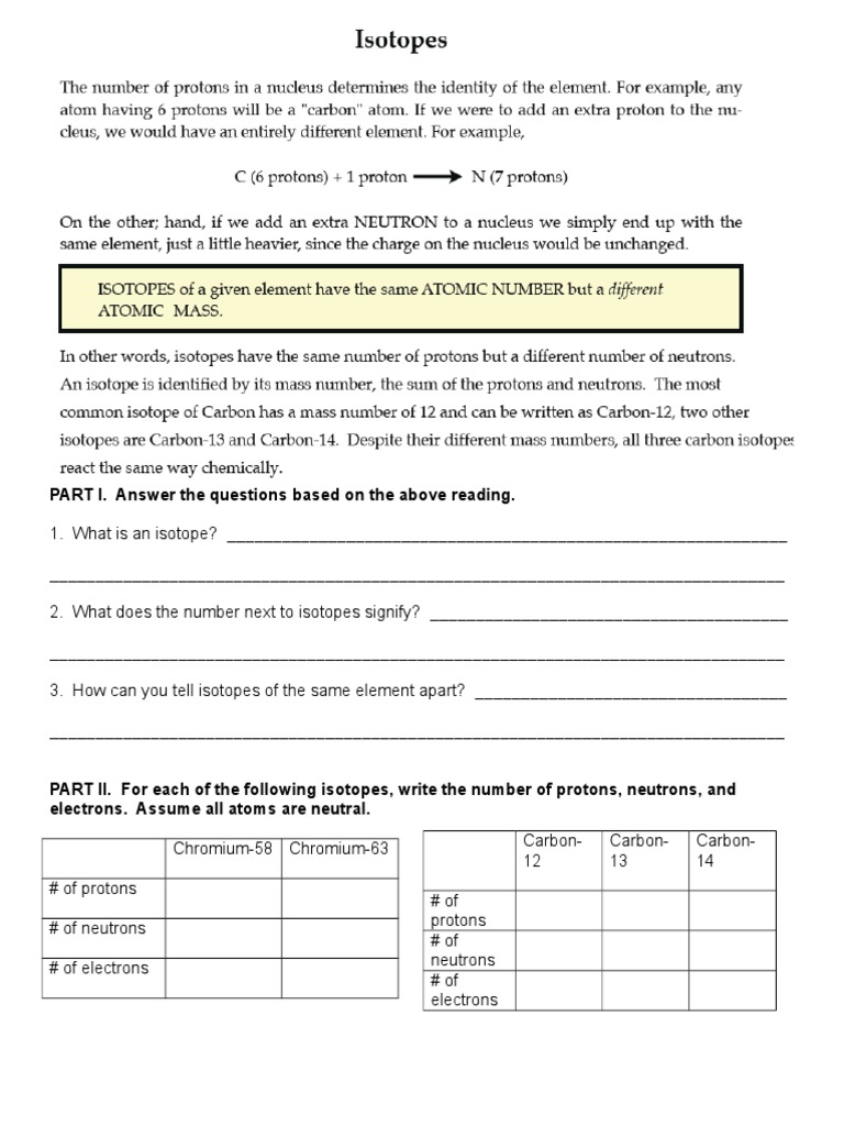D. Isotopes Worksheet | PDF | Isotope | Proton