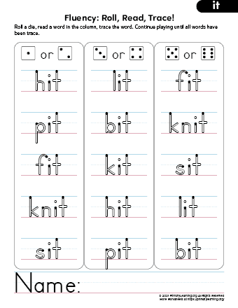 IT Word Family Activities - Roll Read Trace  