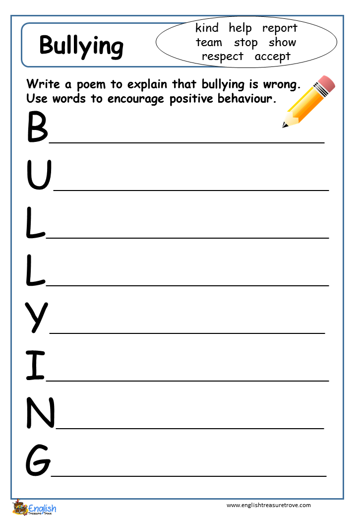 Bullying Creative Writing Worksheet - English Treasure Trove