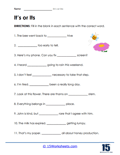 Its or Its Worksheets - 15 Worksheets Library