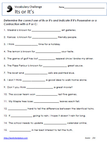 Its or Its Worksheet Worksheets