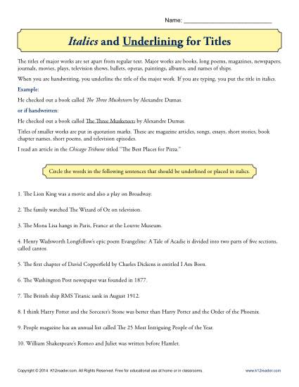 italic writing worksheet