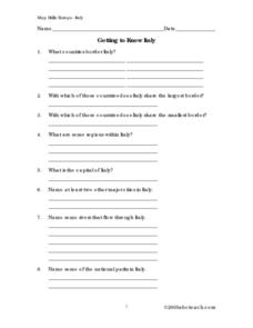 Getting to know Italy Worksheet for 4th - 10th Grade | Lesson Planet