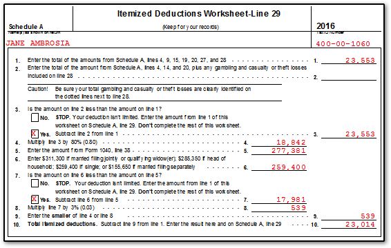 itemized deductions worksheet line 29