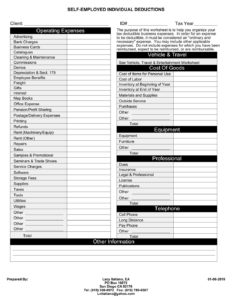 Self-Employed Business Deduction Worksheet - Italiano Tax ...