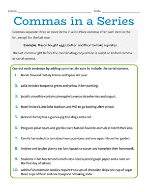 Commas in a Series | Worksheet 