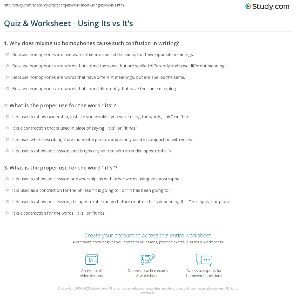its it s worksheet