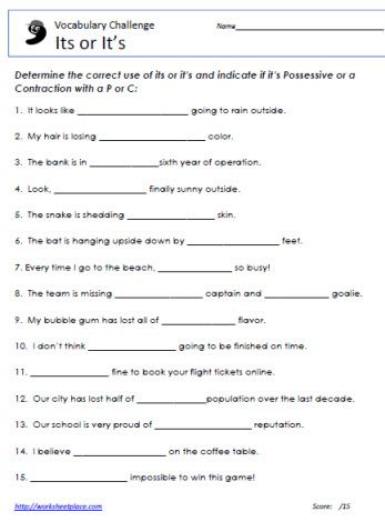 Its or Its Worksheet Worksheets