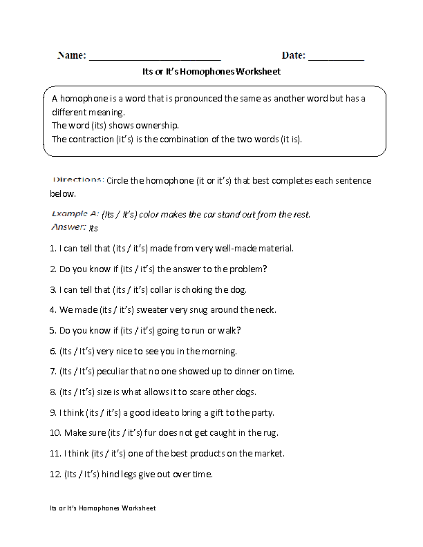 its or it s worksheet
