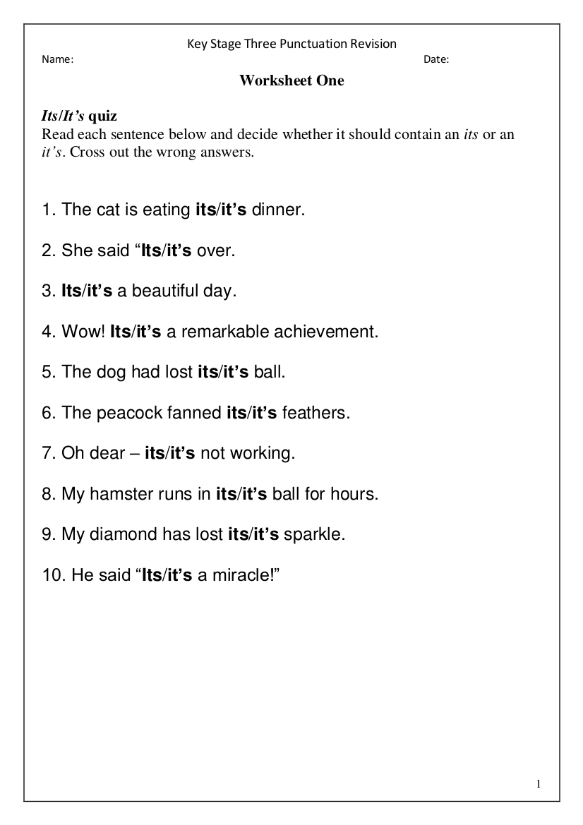 Punctuation Worksheet - 10+ Examples, Format, Pdf