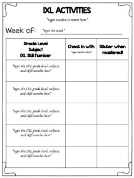 IXL Math Activities Worksheet Template by The Teaching Template worksheets library