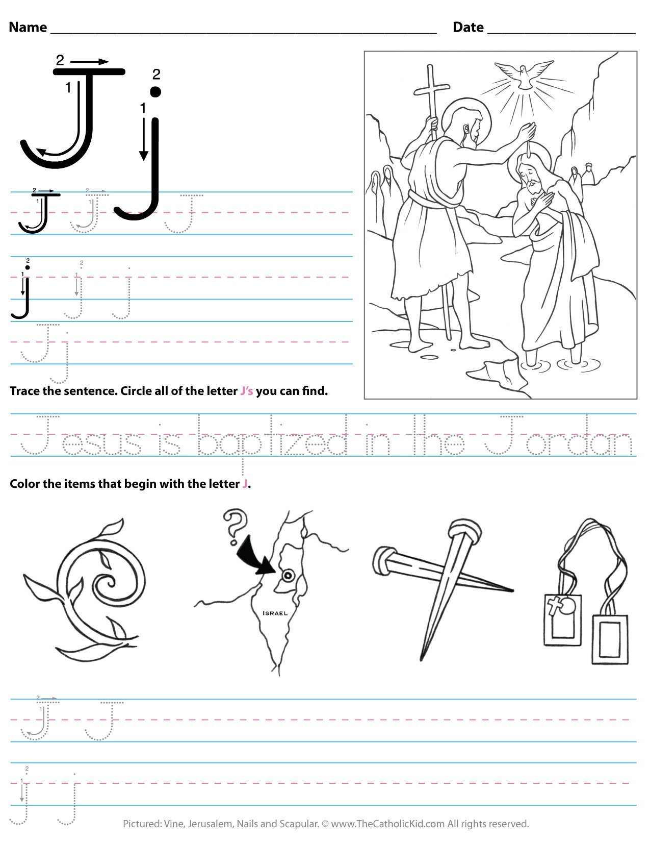 Catholic Alphabet Letter J Worksheet Preschool Kindergarten ...