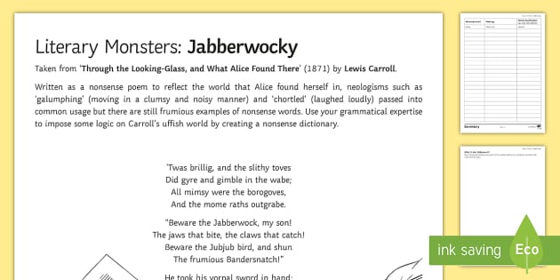The Deadly Jabberwock Non-Chronological Report Worksheet / Worksheet,