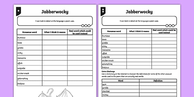 PlanIt Y5 Animals: Jabberwocky Worksheet / Worksheet, worksheet