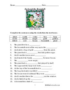 Jack and the Beanstalk Worksheet for 4th - 5th Grade | Lesson Planet