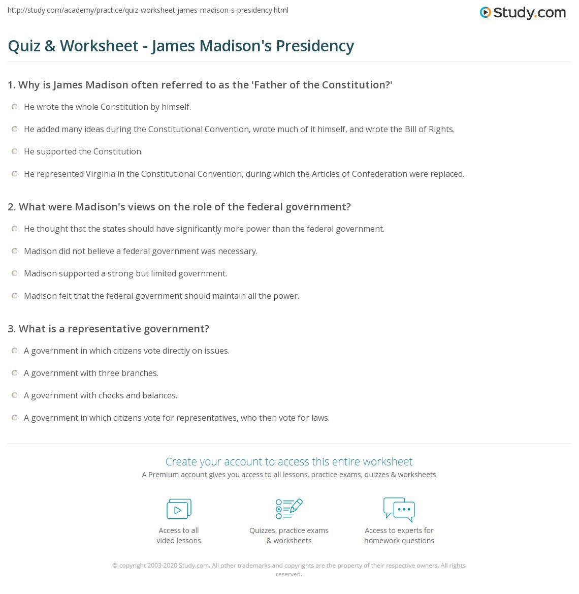 james madison father of the constitution worksheet