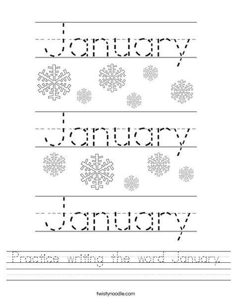 Practice writing the word January Worksheet - Twisty Noodle