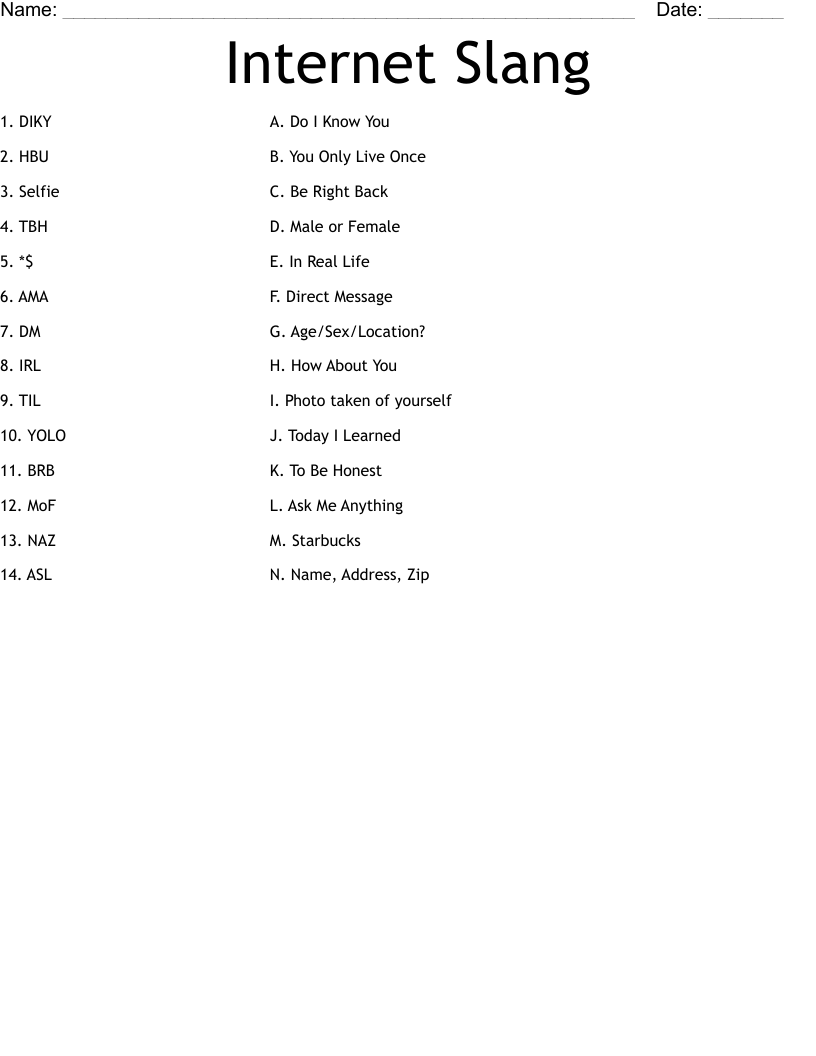 Slang Worksheet WordMint Worksheets Library