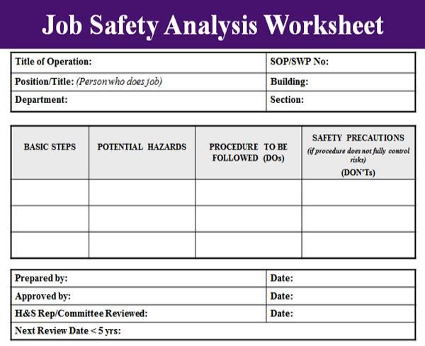 Job Safety Analysis Template - Free Excel Templates