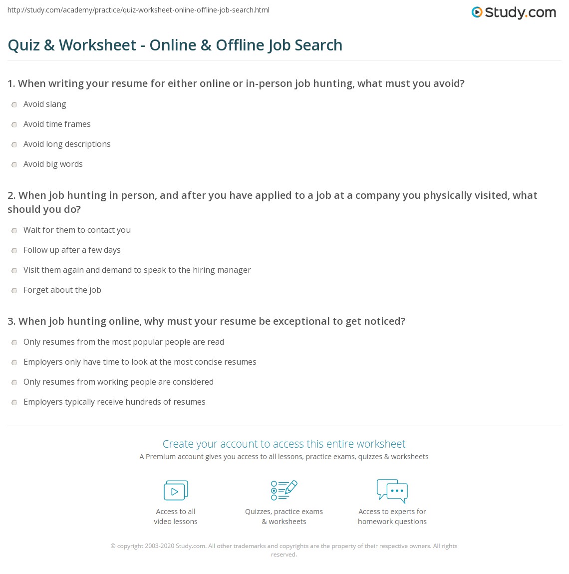 job search worksheet