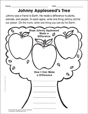 johnny appleseed worksheet for kindergarten