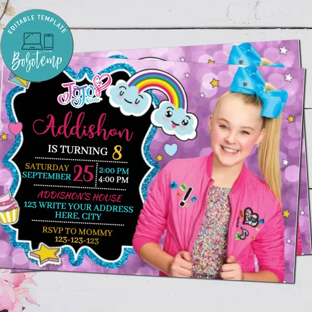 jojo siwa printable party invitations