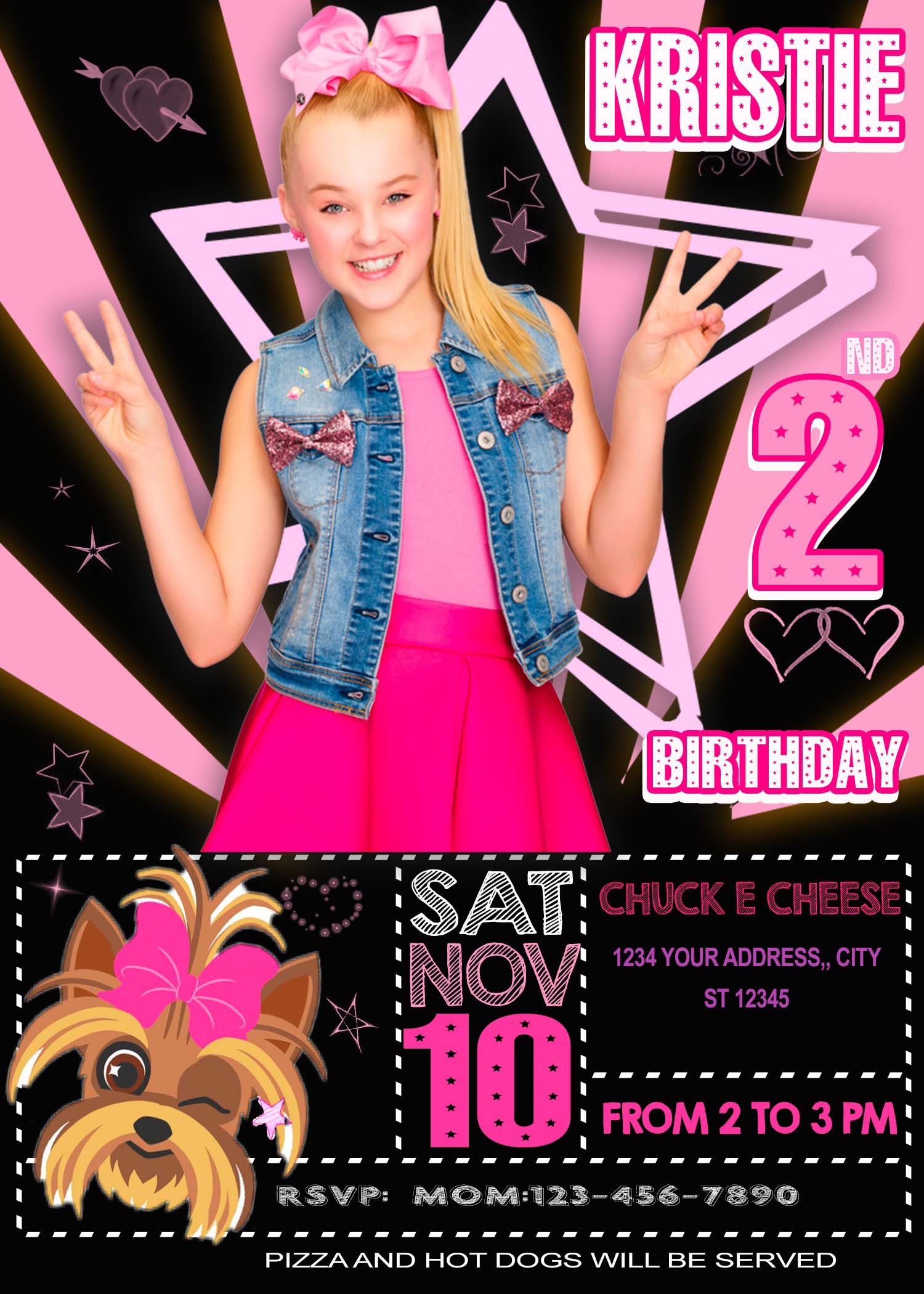 jojo siwa printable party invitations