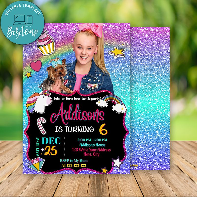 Editable Jojo Siwa Birthday Invitation and Free Thank You Card ...