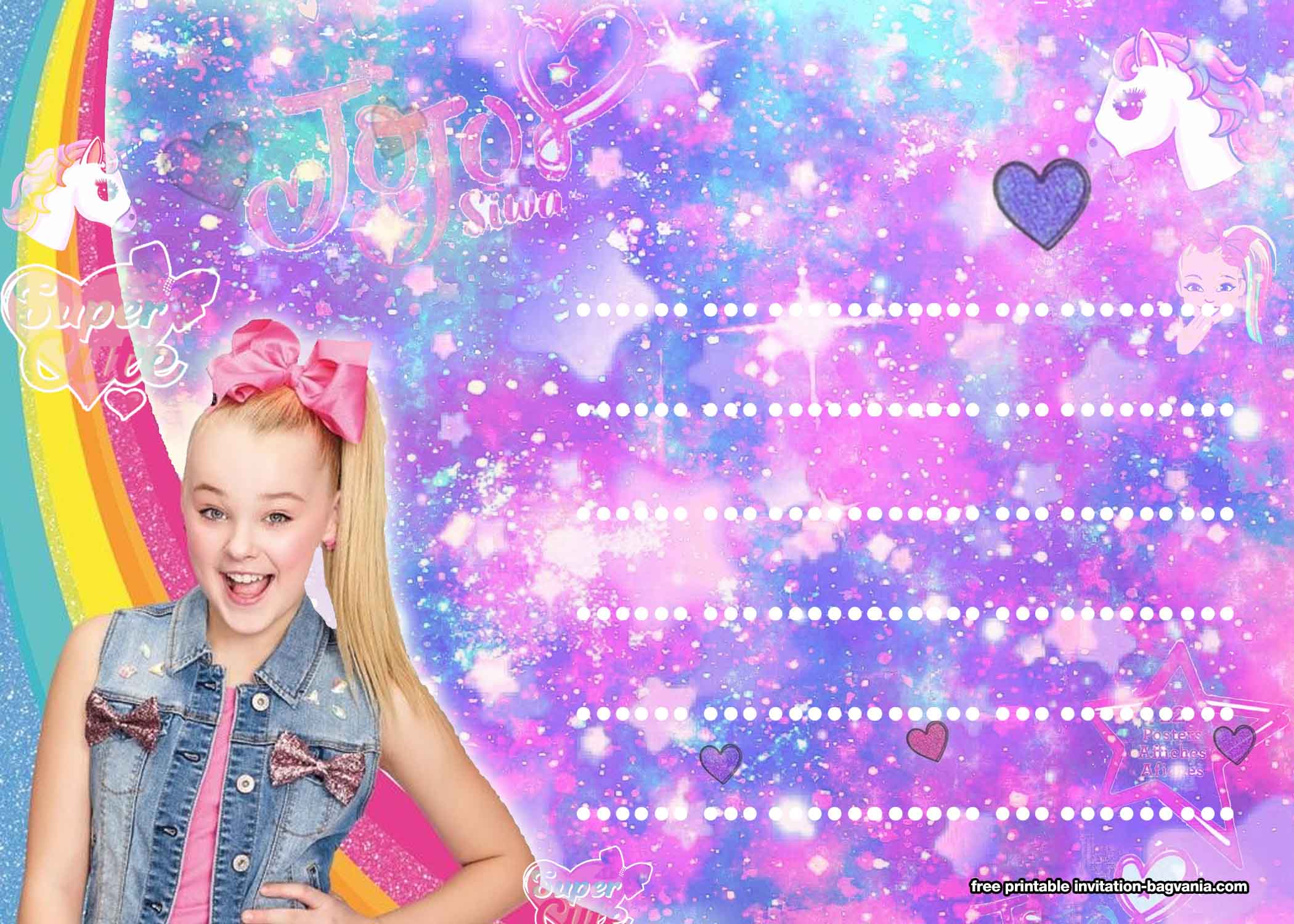 jojo siwa printable party invitations