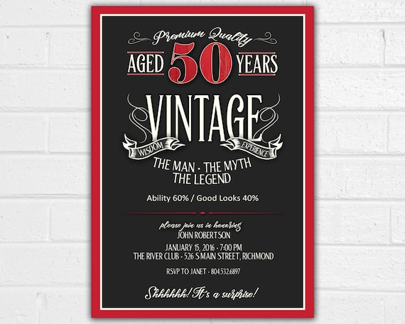 50th Birthday Invitation for Men JPEG Printable Aged to Perfection ...