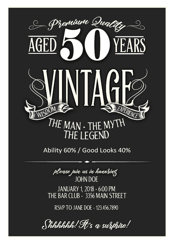 50th Birthday Invitation for Men JPEG Printable Aged to Perfection ...